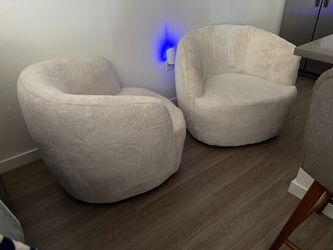 White Faux Fur Barrel Accent Chairs – Set of 2