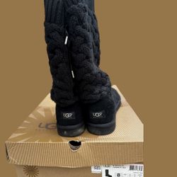 UGG Mahalya tall black lace up tie sweater boots 8