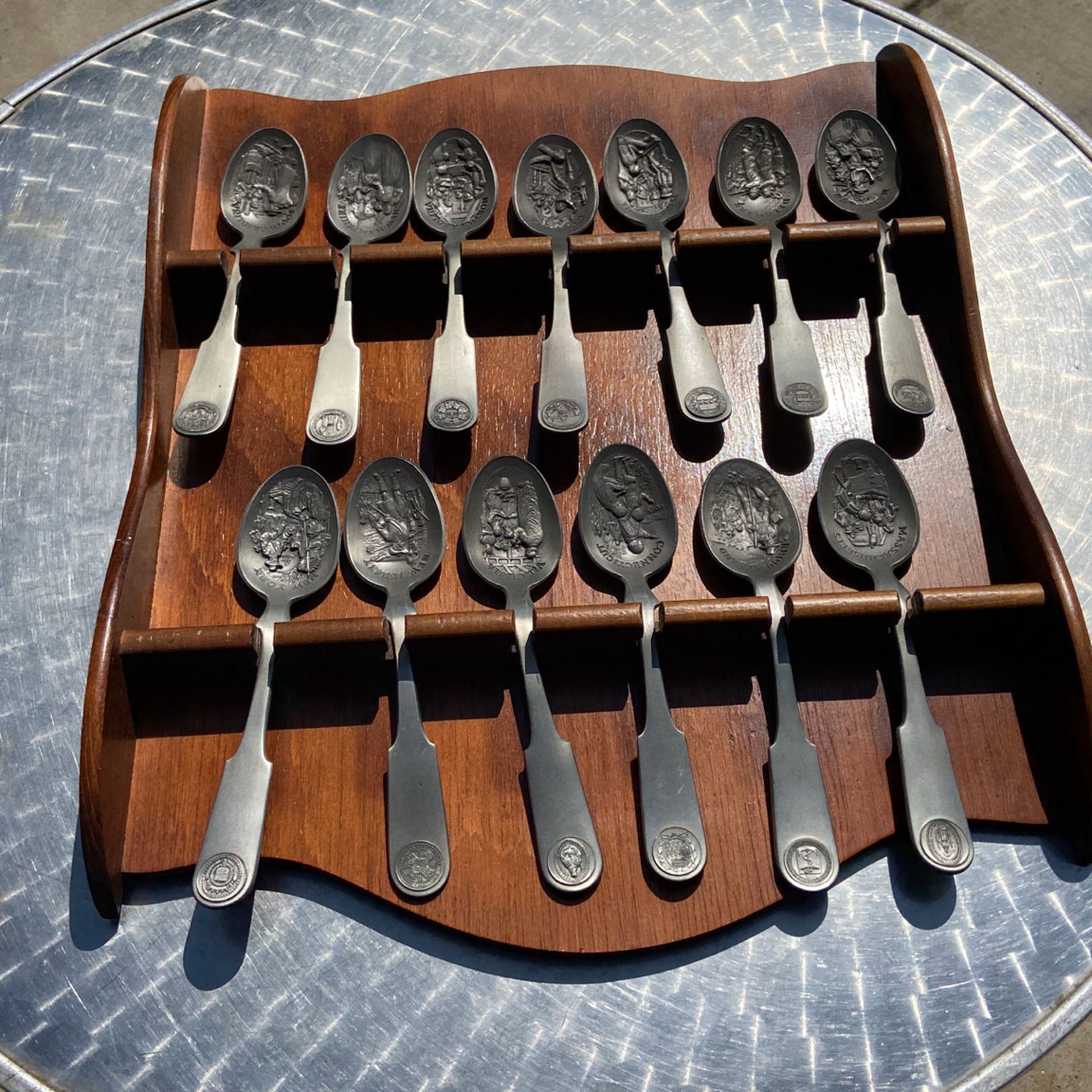 Thirteen Pewter States Collector Spoons 