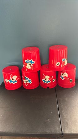 Bozo the Clown Red Plastic Stacking Cups Set