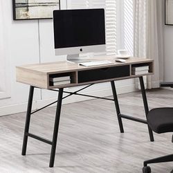 Bonzy Home Office Computer Desk with Drawer Student Writing Study Table 43 inches for Bedroom Dormitory Walnut Black