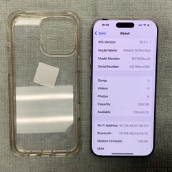 Apple iPhone 16 Pro Max Desert Smart Phone Cellphone 256Gb Storage T-mobile Metro PCS Sprint Mint Mobile LTE 5G Wifi Bluetooth Touchscreen TYPE C