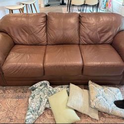 Brown Leather Sofa Nailhead Trim FREE Local Delivery