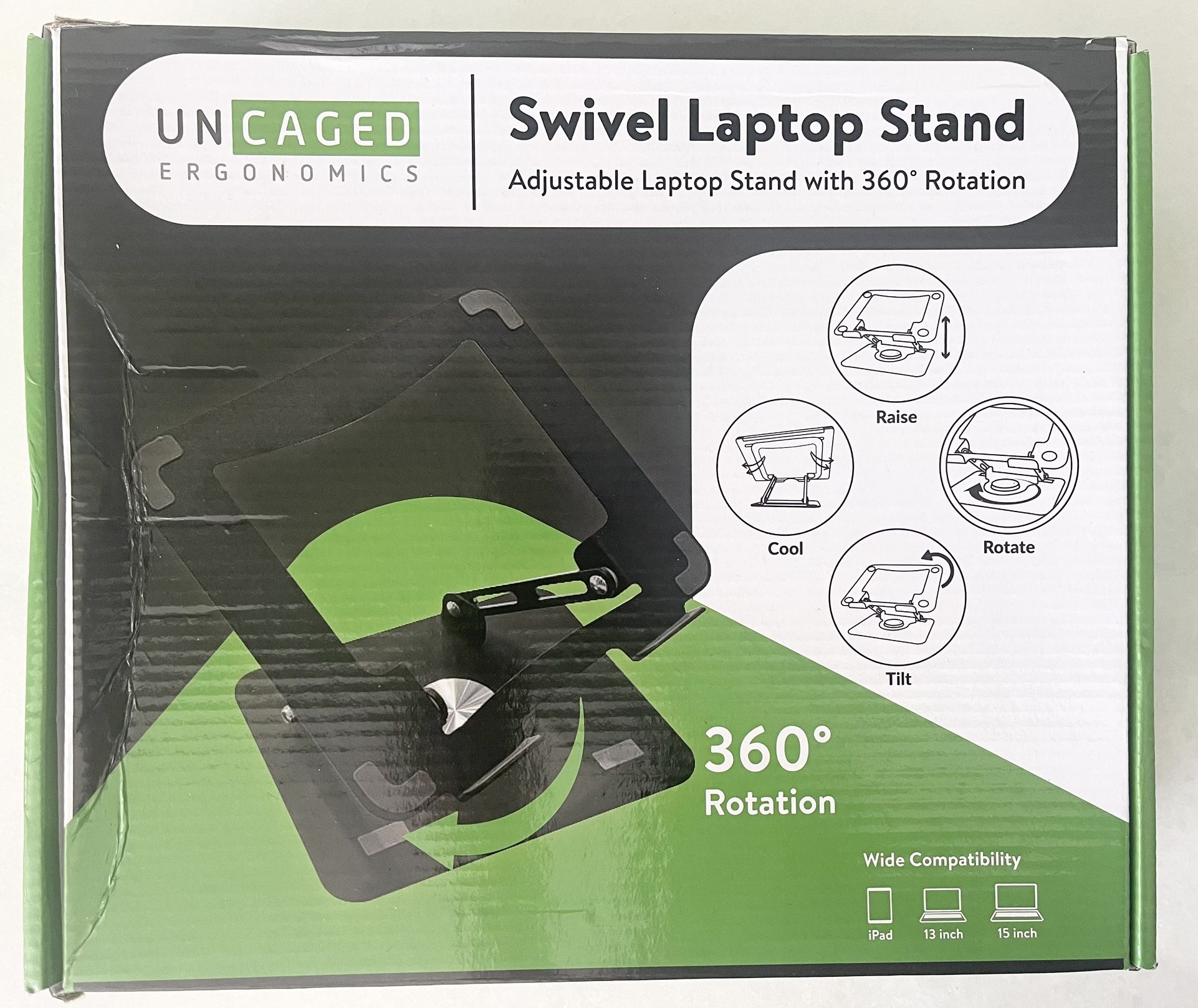Uncaged Ergonomics Swivel LAPTOP STAND for 10”-15.6” Laptops