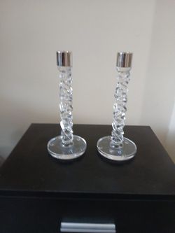 Orrefors Pair Candle Stick Holders