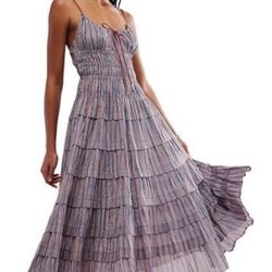 FREE PEOPLE Going Steady Midi Dress in Taupe Combo NWOT 