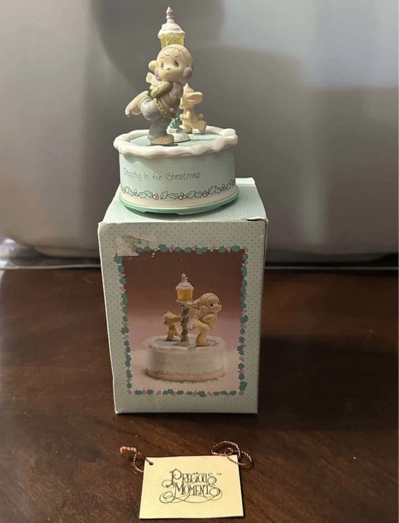 Vintage Precious Moment Enesco 1990 Dropping In For Christmas