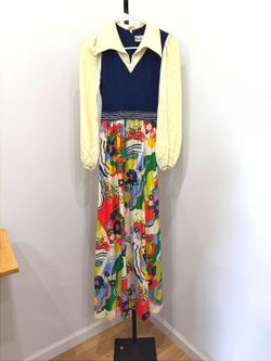 70s Boho Vintage Long Sleeve Colorful Floral Maxi Dress