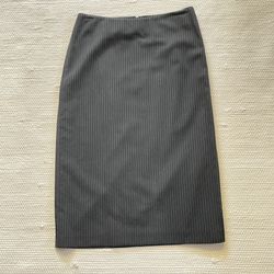 BCBG Maxazria Black Stripe Side Slit With Zip Pencil Midi Skirt Size 2