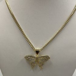 14k(real color )premium Gold plated full of simulated lab diamonds butterfly Pendant necklace available in 18”20”24” long 💎💎💎