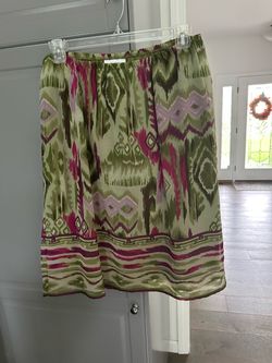 Ikat Print Midi Skirt Green Pink