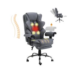 HOMREST 6-Point Massage Office Chair, Heated Executive Chair with Adjustable Armrest,Ergonomic Home Office Desk Chairs with Retractable (DD3)