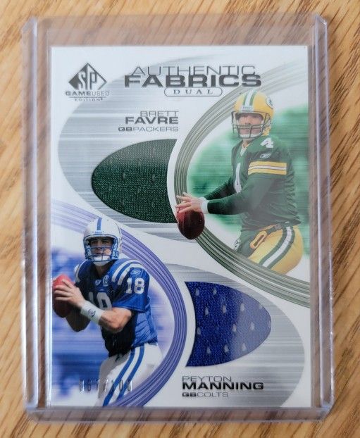BRETT FARVE PEYTON MANNING 2004 SP GAME USED EDITION DUAL JERSEYS
