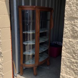 VINTAGE OAK CURVE GLASS CHINA CABINET