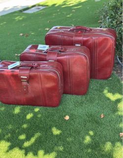 Vintage Red Leather Luggage Set of 3