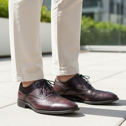 BOSTONIAN Vero Cuoio Men’s Wingtip Oxford Lace Up Dress Shoes Burgundy Size 9M Made in Italy 🇮🇹 