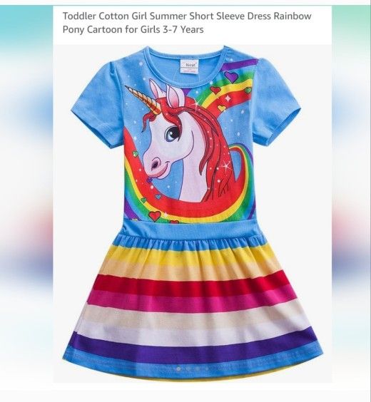 Toddlers Unicorn Rainbow T-shirt Dress Sz5