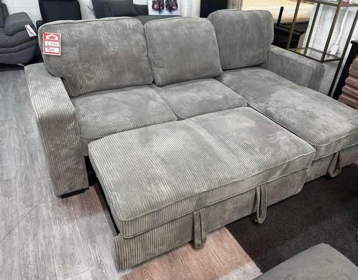 Dark gray corduroy sectional sleeper sofa with pull out Sofa bed