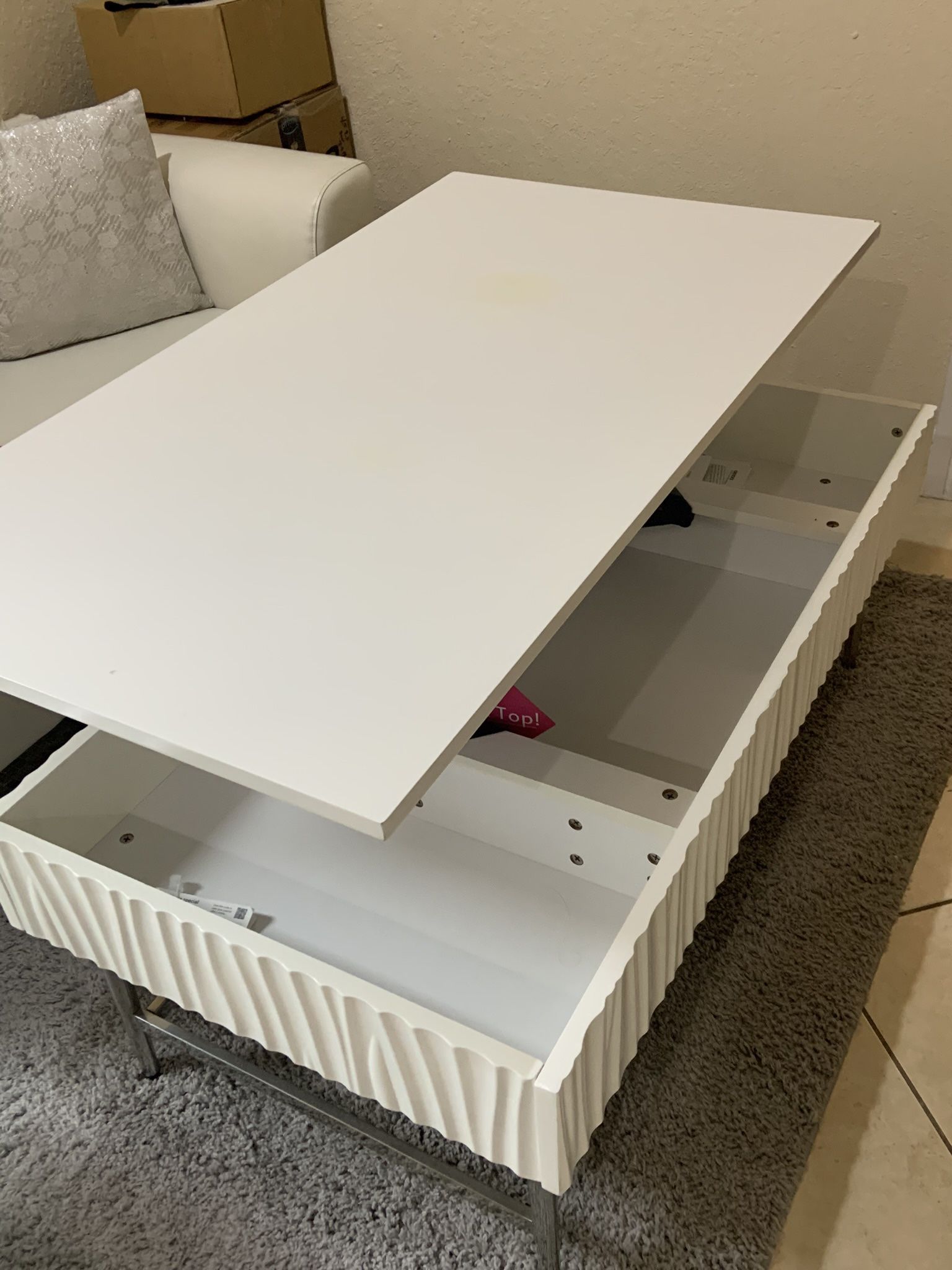 White Coffee Table, Bottom Storage