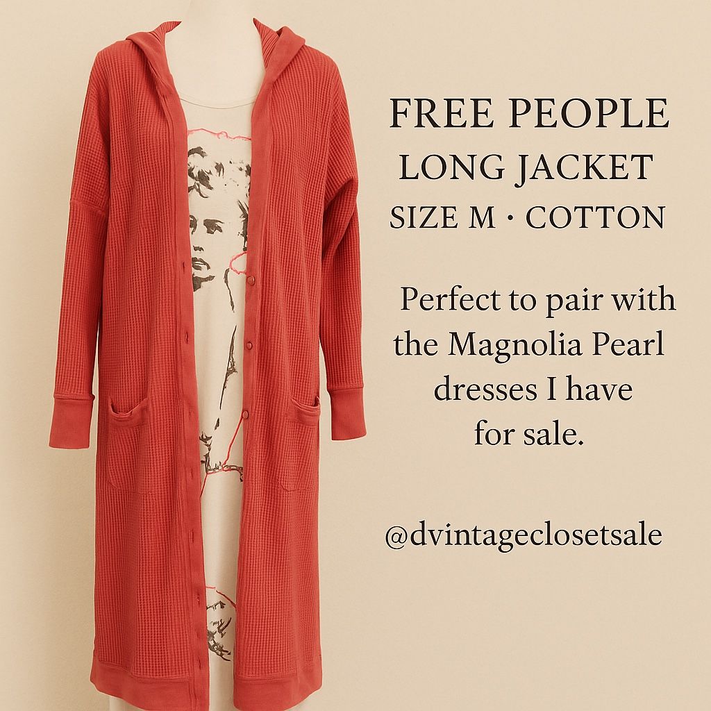 Free People FP One Long Waffle Knit Hooded Cardigan – Size M – Soft Cotton