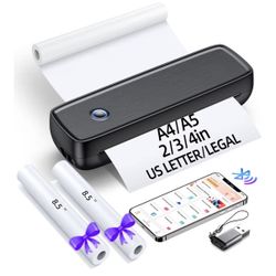 Portable Printer Wireless for Travel，Bluetooth Thermal Support 8.5inches X 11inches US Letter &Legal, A4&A5 Thermal Paper, Inkless Compatible with iOS