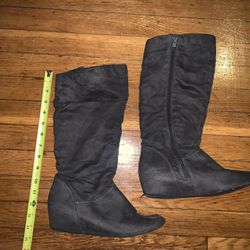 Gray high wedged heeled boots warm wonder women’s size 8 casual side zipper