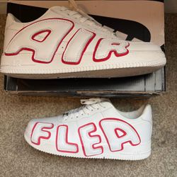 White and red CPFM Air Force 1 sneakers with red outlined text reading 'AIR' on the side #airforce 1 #fashion used once $180 come money ready today