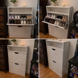 Slim Shoe Storage Cabinet – Holds Up to 16 Pairs | White | Modern Entryway Organizer