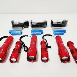 U'King Zoomable LED Flashlight Tactical Torch Light Camping Hiking Fishing ( Red ) Set