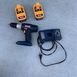 Ryobi drill 18 bolts with two batteries and a charger works real good