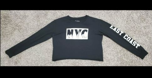 Women's Freeze "NYC" Long Sleeve Crop Top Shirt Size XL Black