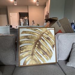 gold palm leaf canvas with wooden frame 