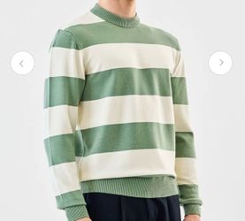 Green and White Striped Knit Sweater