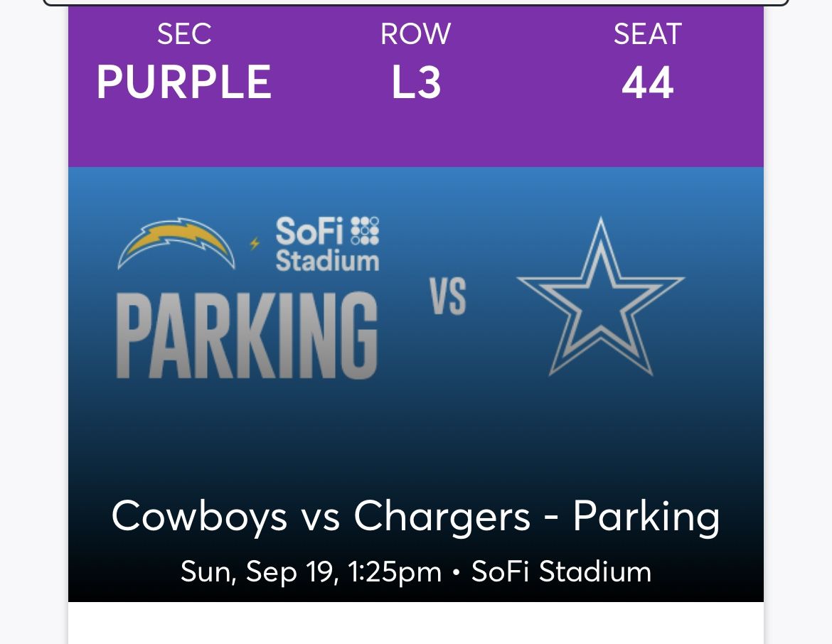 Los Angeles Chargers vs Cowboys Raiders Patriots Steelers Parking Pass
