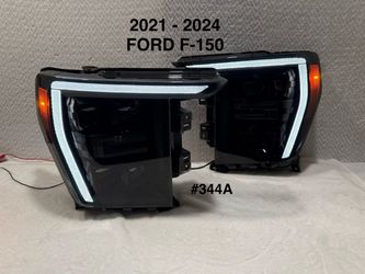 2021 To 2023 Ford F-150 Full LED Projector Headlights w/ Switchback LED Sequential Turn Signals DRL Parking Light Strip (Black Housing / Smoked Lens) 