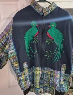 Embroidered Quetzal Bird Zip-Up Jacket