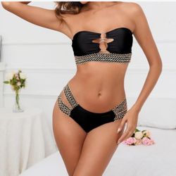 Push up V Neck Bikini Sets Criss Cross Back Swimsuit Two Piece Mid Waist Bathing Suit