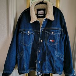 Tommy Jeans Men's Archive Sherpa Tracker Denim Jacket in Blue