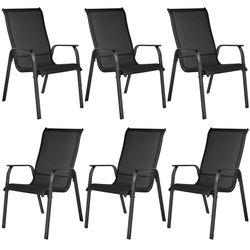 Set of 6 Patio Dining Chairs, Outdoor Stackable Patio Chairs with Backrest/Armrests, All Weather Chairs for Garden/Lawn/Porch/Backyard Pool, Black