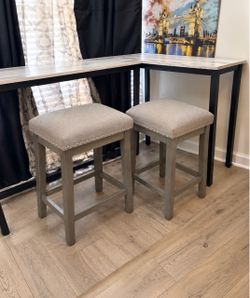 Set of 2 Upholstered Counter Stools & 2 Bar Tables