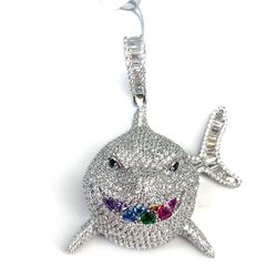 925 Sterling Silver CZ Shark Pendant 21.40g 198094/3