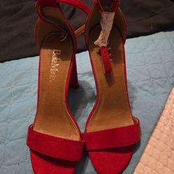 Red Thick Healed High Heels