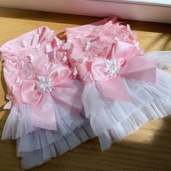 Pink Lace Pet Costume Dress with Tulle Skirt and Bow, Cat Princess Outfit, Small Dog Apparel