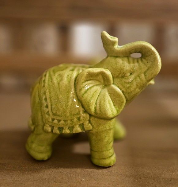 Green Ceramic Elephant Figurine