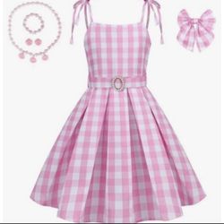 Girls Pink Gingham Dress Outfit w/ Bow & Jewelry Set 2T-3T