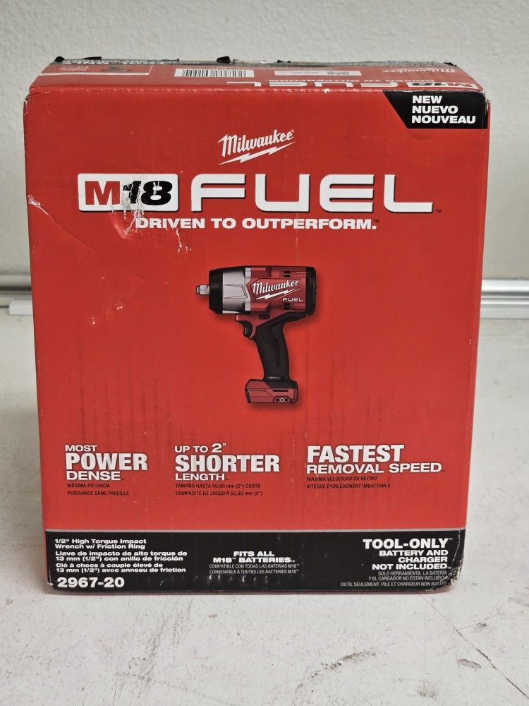 Milwaukee M18 FUEL 18V Lithium-Ion Brushless Cordless 1/2 in. Impact Wrench 1600 LbsTorque with Friction Ring (Tool-Only)
Brand New Cash Or Zelle