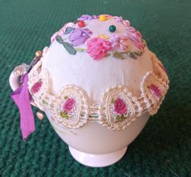 Adorable Fancy Vintage Custom-Made Upcycled Pin Cushion 4.5 in Beautiful!
