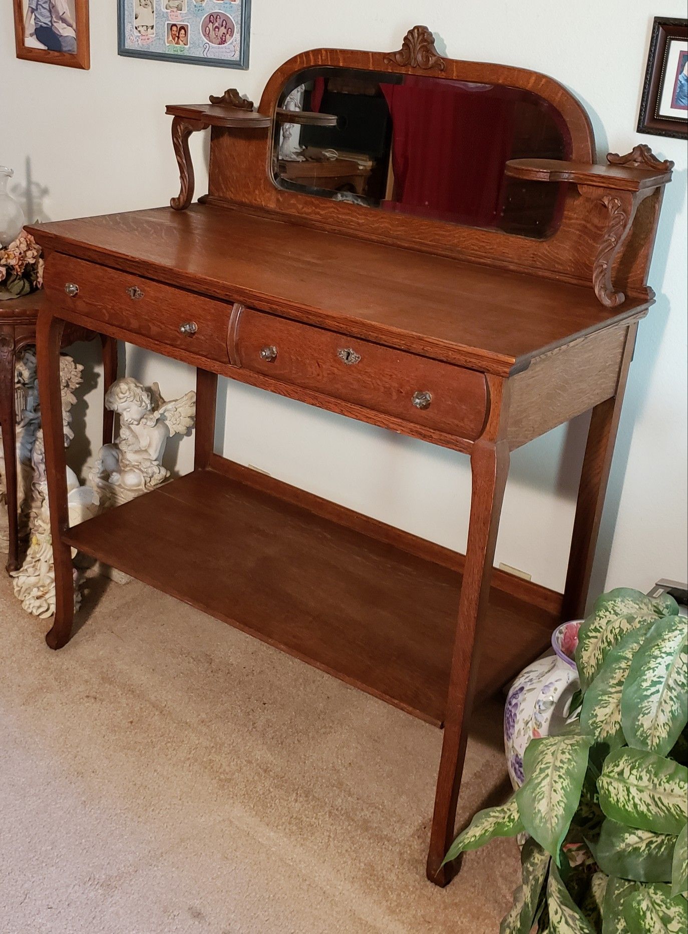 Antique Dressing Table Tierd Oak Dresser c1930's