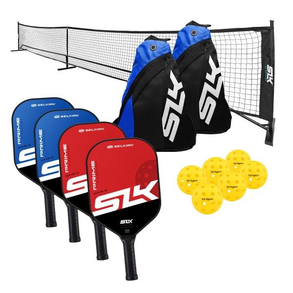 Selkirk Pro Portable Pickleball Net Bundle set - 22ft Regulation Size Net with Court Markers, 4 Wooden Paddles, 6 Pickleballs, 2 Carrying Cases