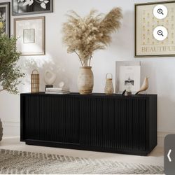 Beautiful Fluted TV Stand for TV’s up to 70” by Drew Barrymore, Rich Black Finish